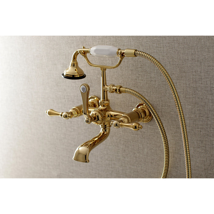 Kingston Brass AE551T2 Aqua Vintage 7-Inch Wall Mount Tub Faucet with Hand Shower, Polished Brass