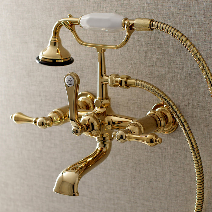 Kingston Brass AE551T2 Aqua Vintage 7-Inch Wall Mount Tub Faucet with Hand Shower, Polished Brass