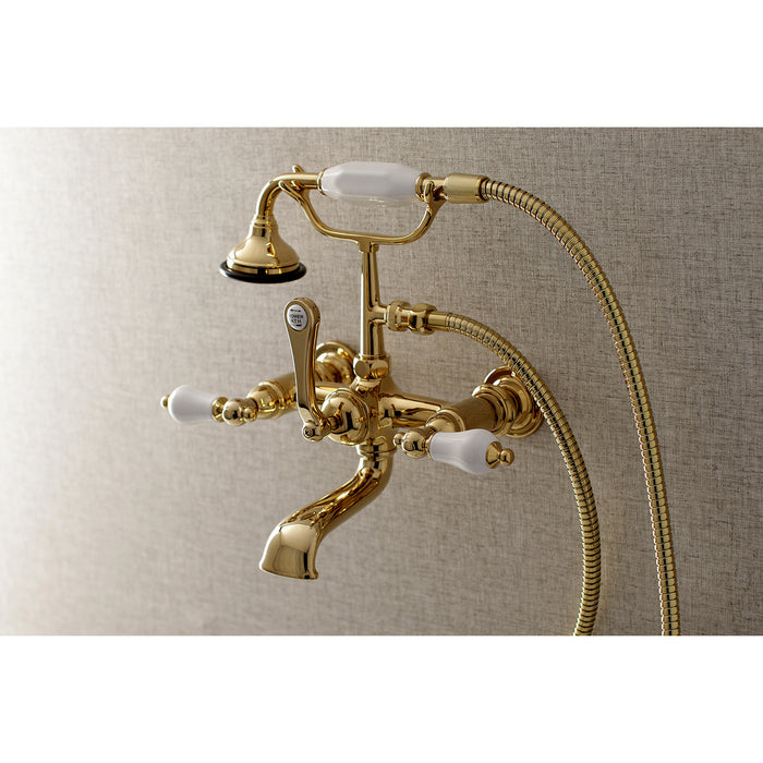 Kingston Brass AE553T2 Aqua Vintage 7-Inch Wall Mount Tub Faucet with Hand Shower, Polished Brass