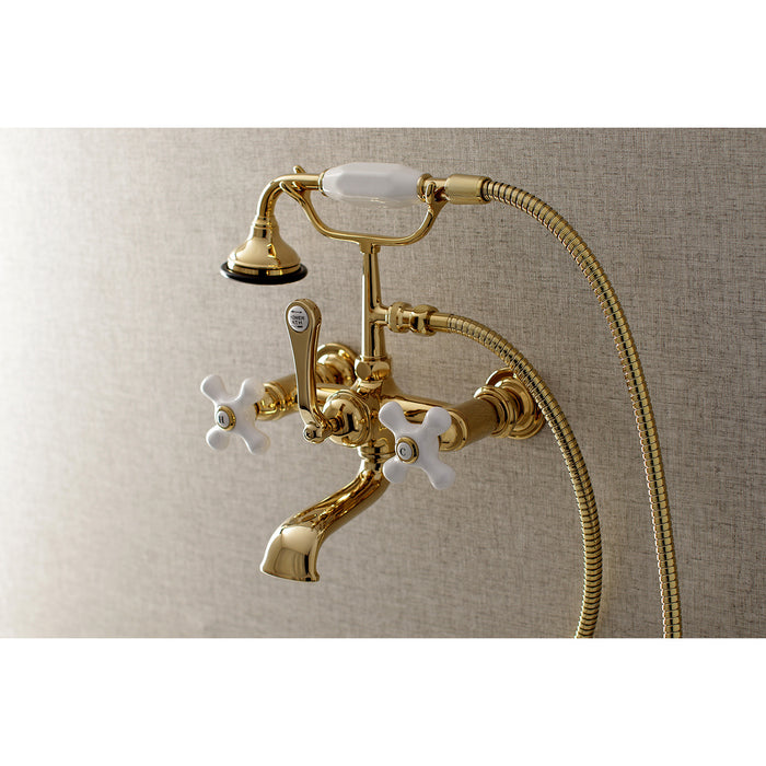 Kingston Brass AE559T2 Aqua Vintage 7-Inch Wall Mount Tub Faucet with Hand Shower, Polished Brass