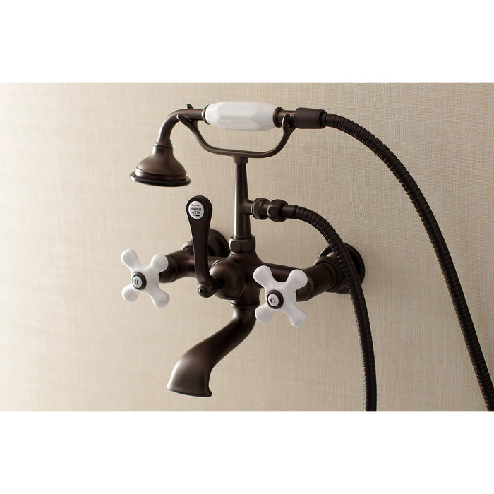 Kingston Brass AE559T5 Aqua Vintage 7-Inch Wall Mount Tub Faucet with Hand Shower, Oil Rubbed Bronze