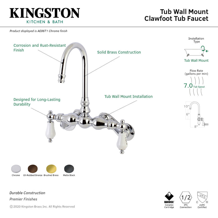 Kingston Brass AE85T5 Aqua Vintage Adjustable Center Wall Mount Tub Faucet, Oil Rubbed Bronze