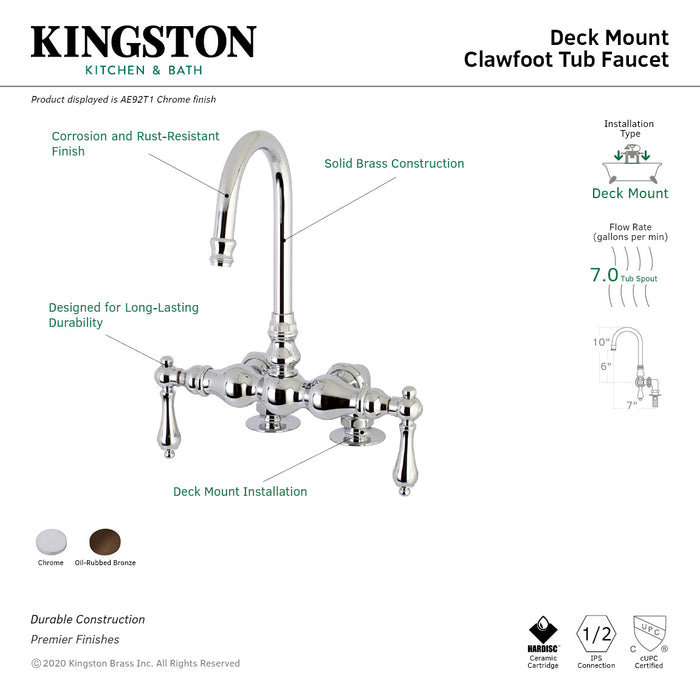 Kingston Brass AE91T5 Auqa Vintage 3-3/8-Inch Deck Mount Tub Faucet, Oil Rubbed Bronze