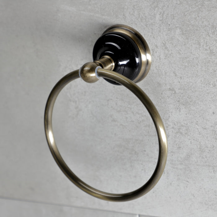 Kingston Brass BA9114AB Water Onyx 6 in. Towel Ring, Antique Brass