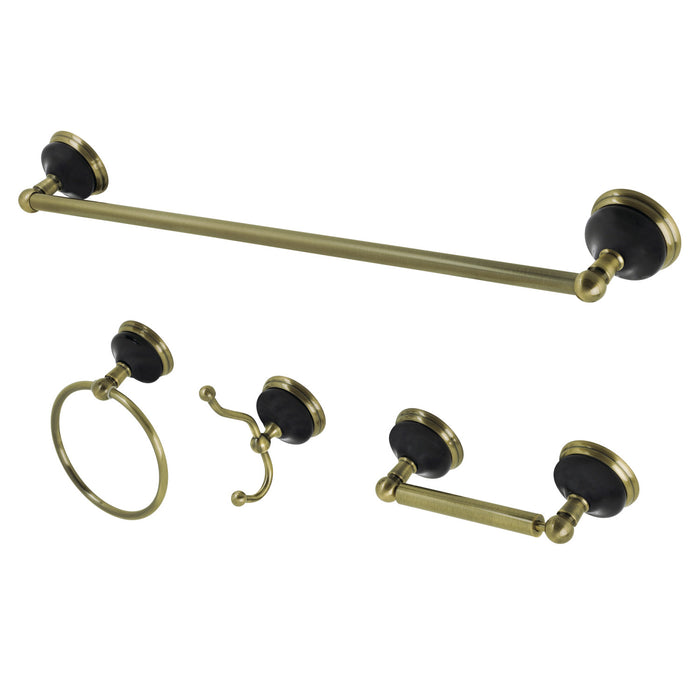 Kingston Brass BAK9111478AB Water Onyx 4-Piece Bathroom Accessory Set, Antique Brass