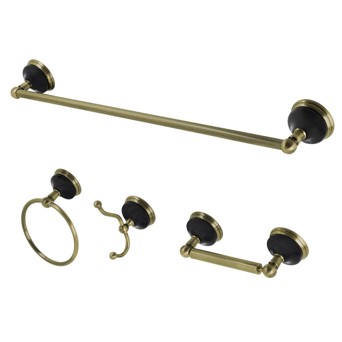 Kingston Brass BAK9112478AB Water Onyx 4-Piece Bathroom Accessory Set, Antique Brass