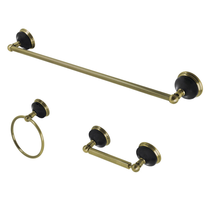 Kingston Brass BAK911248AB Water Onyx 3-Piece Bathroom Accessory Set, Antique Brass