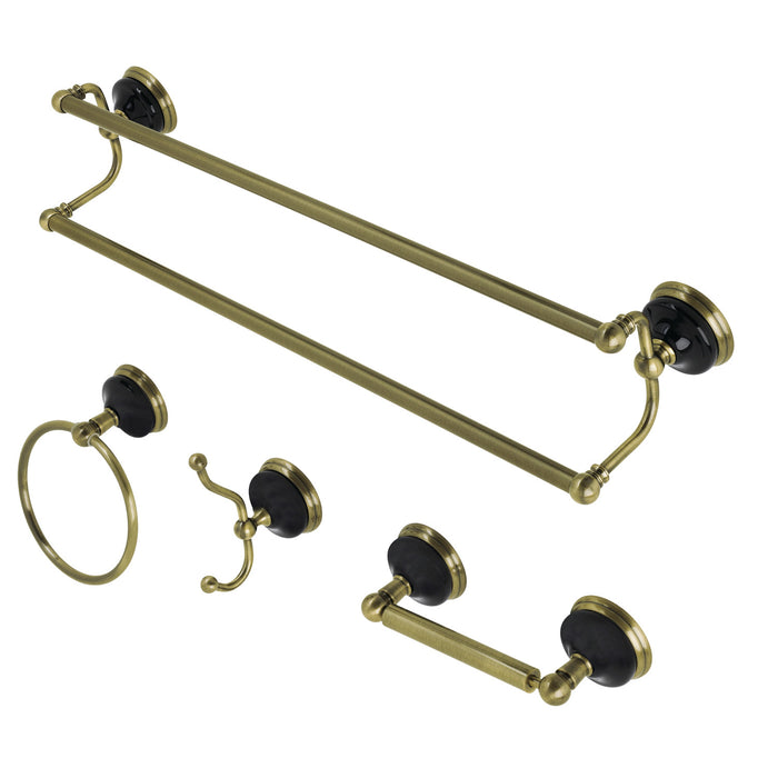 Kingston Brass BAK9113478AB Water Onyx 4-Piece Bathroom Accessory Set, Antique Brass