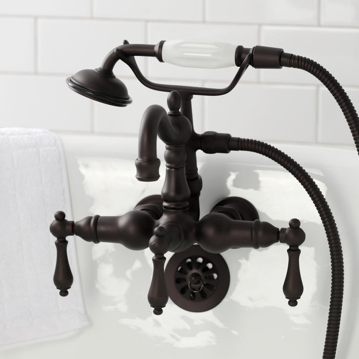 Kingston Brass CA1007T5 Heritage 3-3/8" Tub Wall Mount Clawfoot Tub Faucet with Hand Shower, Oil Rubbed Bronze