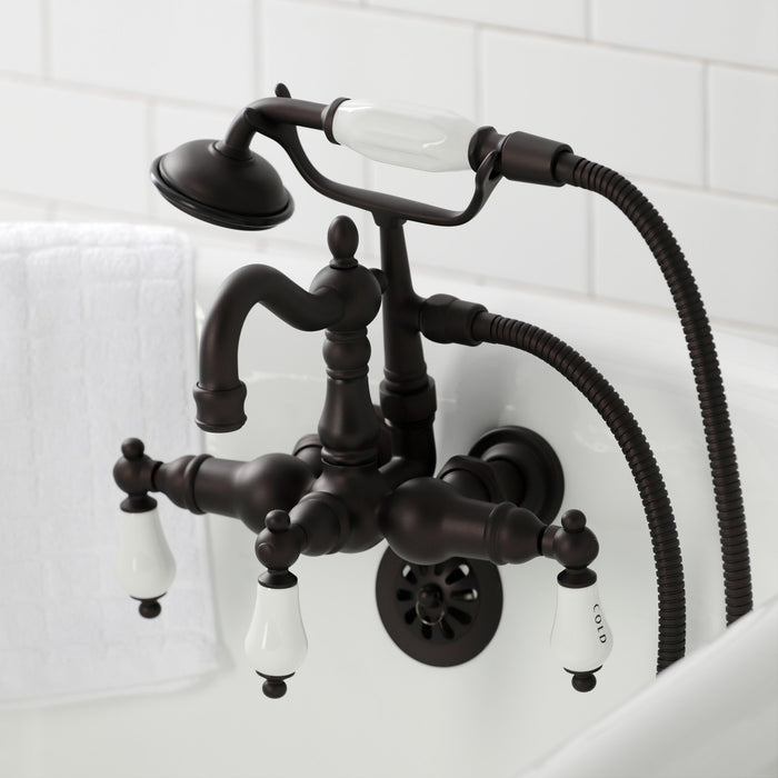 Kingston Brass CA1009T5 Heritage 3-3/8" Tub Wall Mount Clawfoot Tub Faucet with Hand Shower, Oil Rubbed Bronze