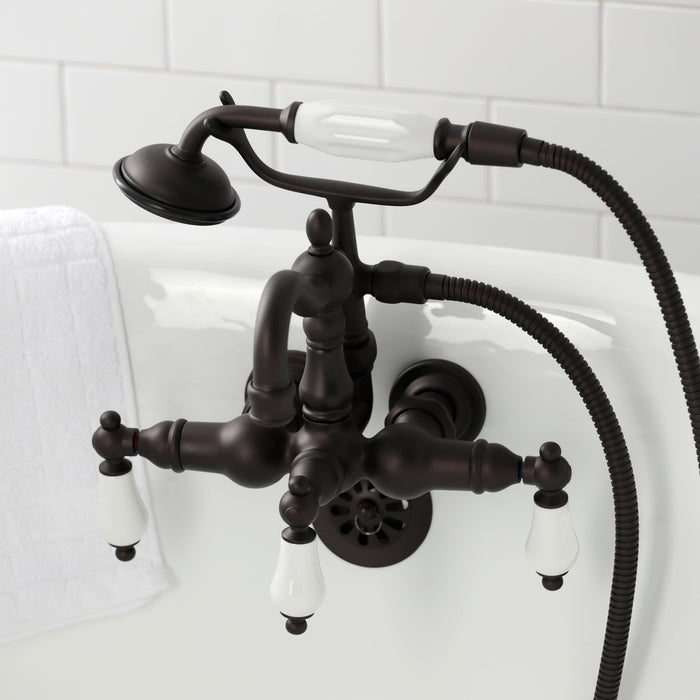 Kingston Brass CA1011T5 Heritage 3-3/8" Tub Wall Mount Clawfoot Tub Faucet with Hand Shower, Oil Rubbed Bronze