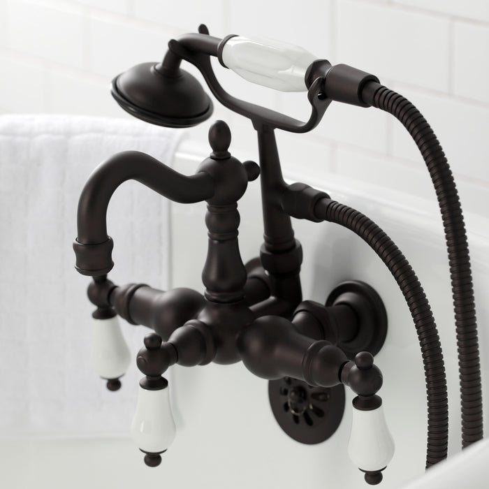 Kingston Brass CA1011T5 Heritage 3-3/8" Tub Wall Mount Clawfoot Tub Faucet with Hand Shower, Oil Rubbed Bronze