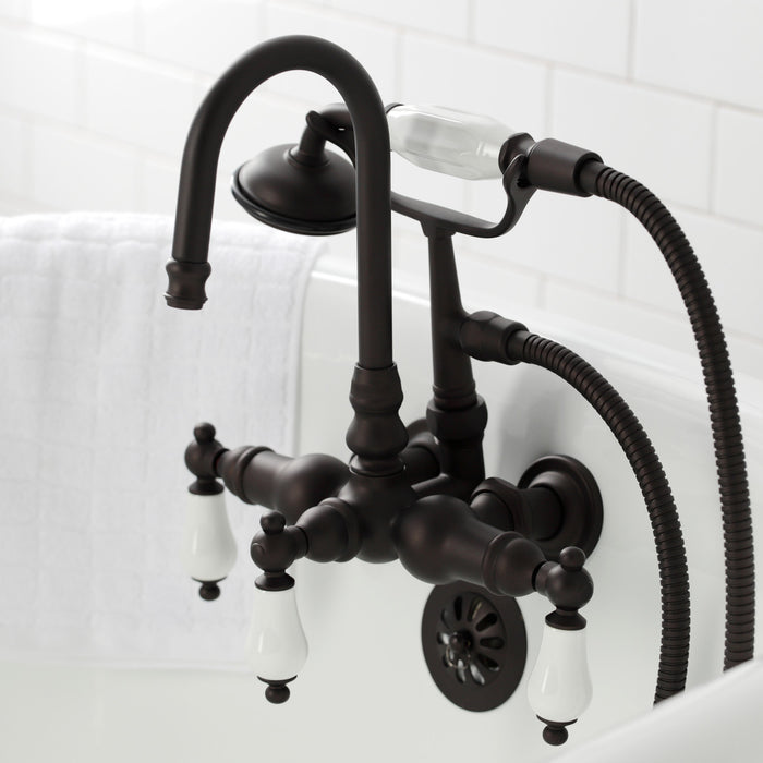 Kingston Brass CA11T5 Vintage 3-3/8" Tub Wall Mount Clawfoot Tub Faucet with Hand Shower, Oil Rubbed Bronze