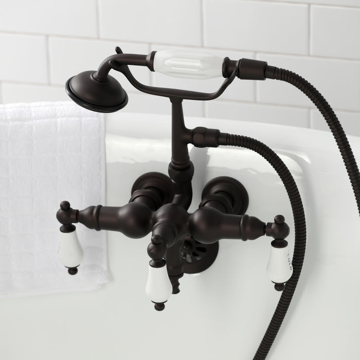 Kingston Brass CA21T5 Vintage 3-3/8" Tub Wall Mount Clawfoot Tub Faucet with Hand Shower, Oil Rubbed Bronze