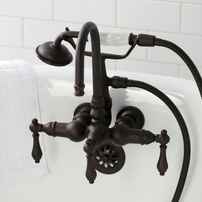 Kingston Brass CA7T5 Vintage 3-3/8" Tub Wall Mount Clawfoot Tub Faucet with Hand Shower, Oil Rubbed Bronze