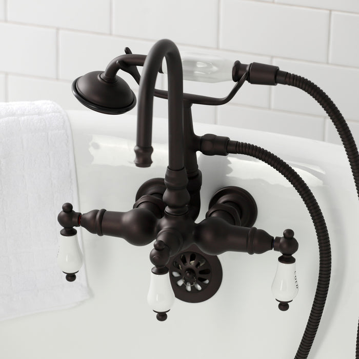 Kingston Brass CA9T5 Vintage 3-3/8" Tub Wall Mount Clawfoot Tub Faucet with Hand Shower, Oil Rubbed Bronze