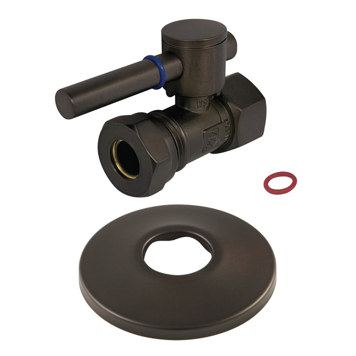 Kingston Brass CC44155DLK 1/2" FIP x 1/2" or 7/16" Slip Joint Quarter-Turn Straight Stop Valve with Flange, Oil Rubbed Bronze