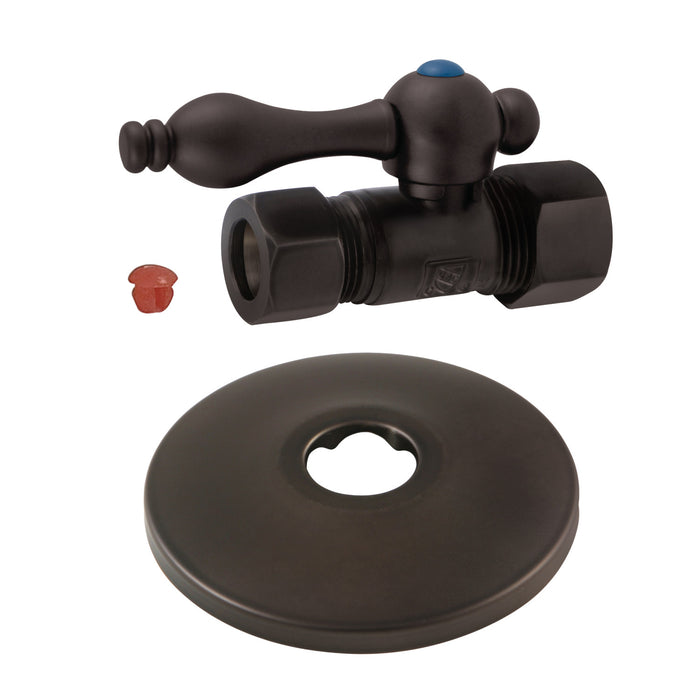 Kingston Brass CC44455K 5/8" OD Comp x 1/2" OD Comp Quarter-Turn Straight Stop Valve with Flange, Oil Rubbed Bronze