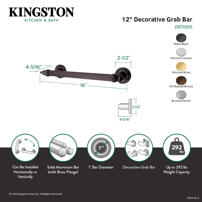 Kingston Brass DR710125 Templeton 12-Inch Decorative Grab Bar, Oil Rubbed Bronze