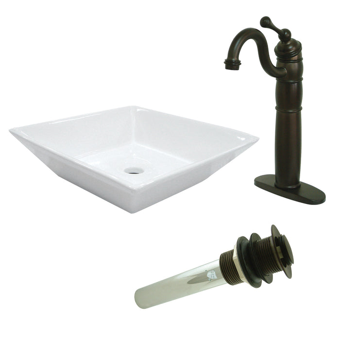 Kingston Brass EV4256B1425 Vessel Sink With Heritage Sink Faucet and Drain Combo, White/Oil Rubbed Bronze