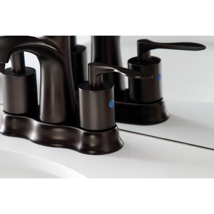 Kingston Brass FB7615SVL Two-Handle 3-Hole Deck Mount 4" Centerset Bathroom Faucet with Retail Pop-Up in Oil Rubbed Bronze