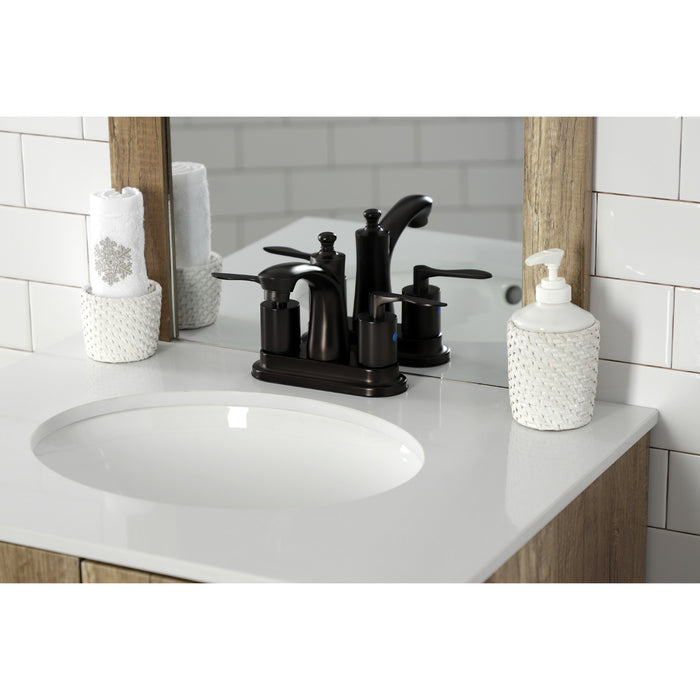 Kingston Brass FB7625SVL Two-Handle 3-Hole Deck Mount 4" Centerset Bathroom Faucet with Retail Pop-Up in Oil Rubbed Bronze