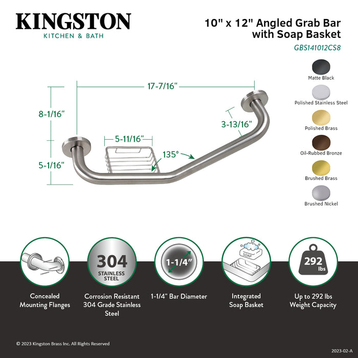 Kingston Brass GBS141012CS5 Meridian 10" x 12" Angled Grab Bar with Soap Holder, Oil Rubbed Bronze