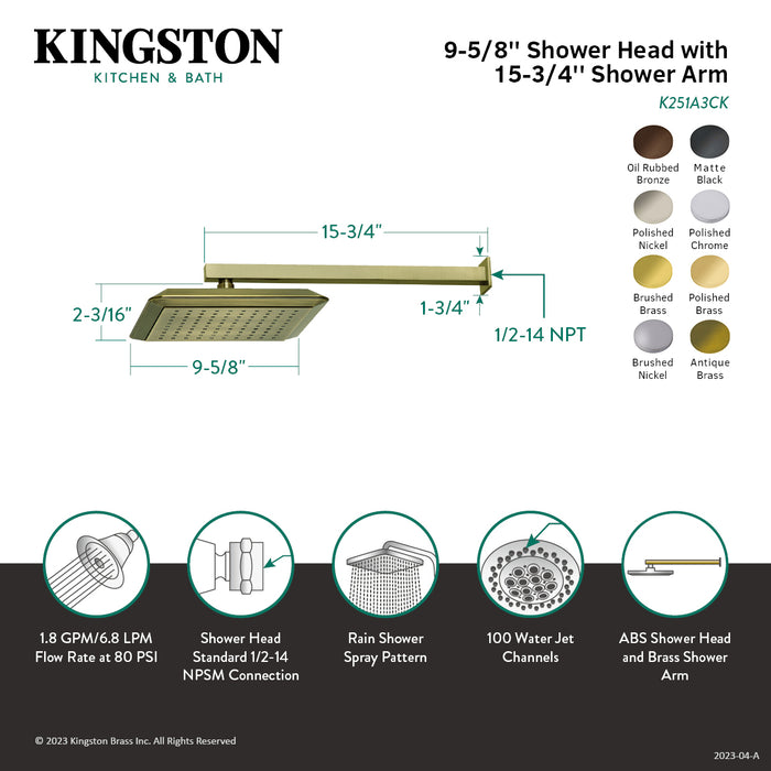 Kingston Brass K251A5CK Shower Scape 9-5/8" Square Shower Head with Shower Arm, Oil Rubbed Bronze