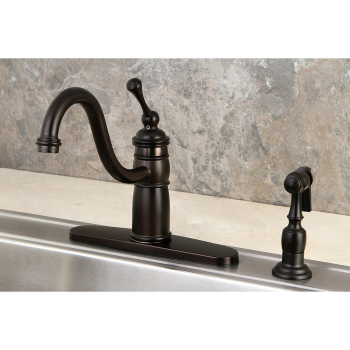 Kingston Brass KB1575BLBS Victorian Mono Block Kitchen Faucet with Brass Sprayer, Oil Rubbed Bronze