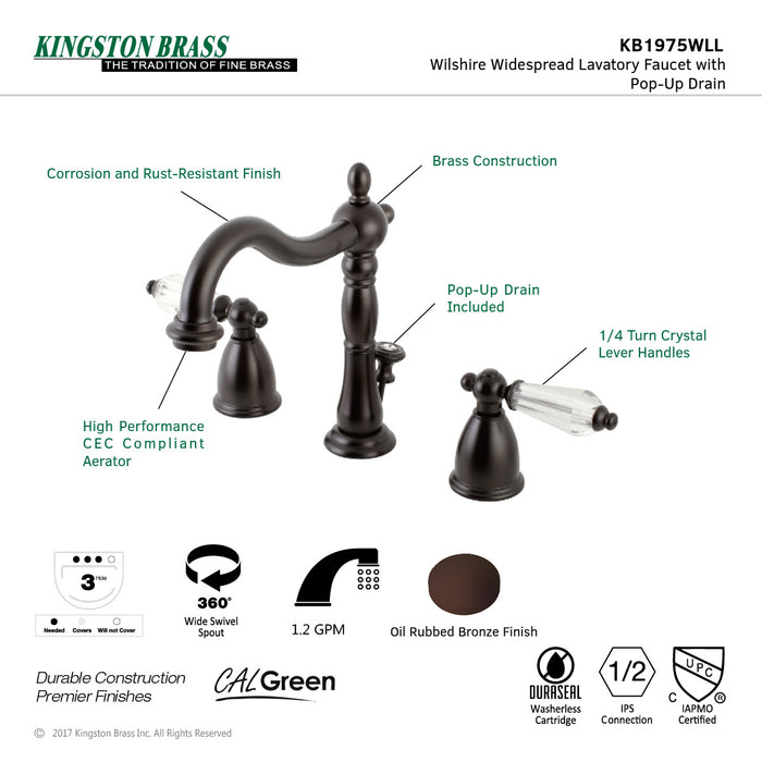 Kingston Brass KB1975WLL Wilshire Widespread Bathroom Faucet with Plastic Pop-Up, Oil Rubbed Bronze