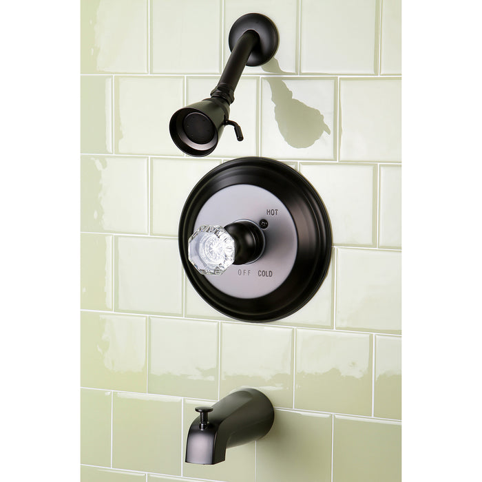 Kingston Brass KB2635WCL Celebrity Tub and Shower Faucet with Single Crystal Octagonal Knob Handle, Oil Rubbed Bronze