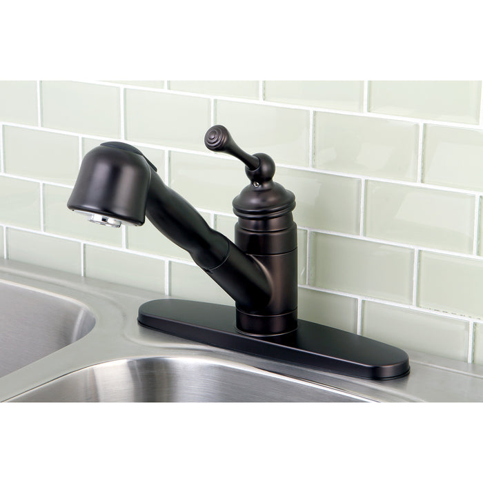 Kingston Brass KB3895BL Vintage 8" Single Handle Pull Out Kitchen Washerless Cartridge, Oil Rubbed Bronze