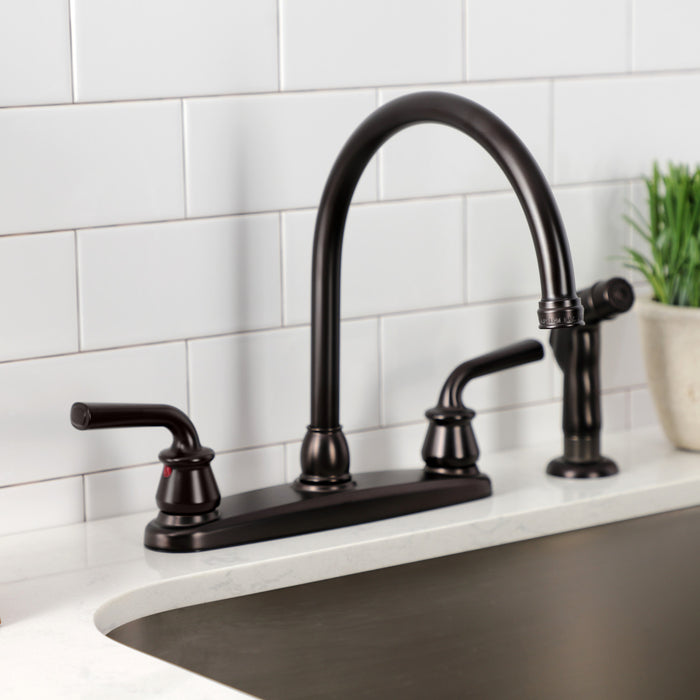 Kingston Brass KB725RXLSP Restoration 8-Inch Centerset Kitchen Faucet with Side Sprayer, Oil Rubbed Bronze