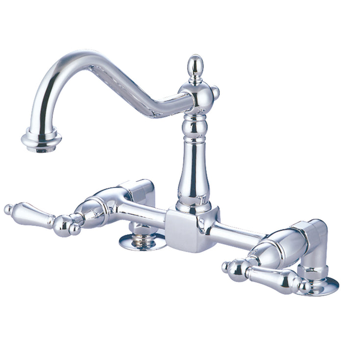 Kingston Brass KS1141AL Heritage Two-Handle Bridge Kitchen Faucet, Polished Chrome