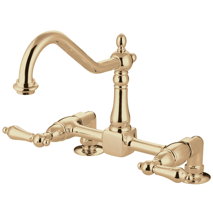 Kingston Brass KS1142AL Heritage Two-Handle Bridge Kitchen Faucet, Polished Brass