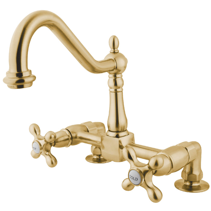 Kingston Brass KS1142AX Heritage Two-Handle Bridge Kitchen Faucet, Polished Brass