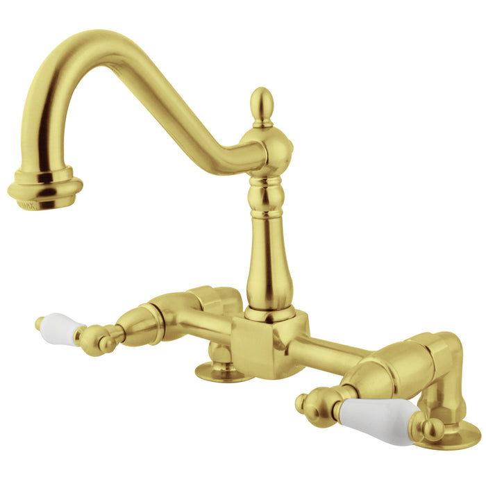 Kingston Brass KS1142PL Heritage Two-Handle Bridge Kitchen Faucet, Polished Brass