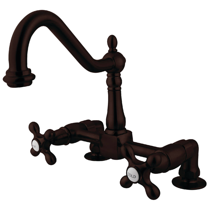 Kingston Brass KS1145AX Heritage Two-Handle Bridge Kitchen Faucet, Oil Rubbed Bronze