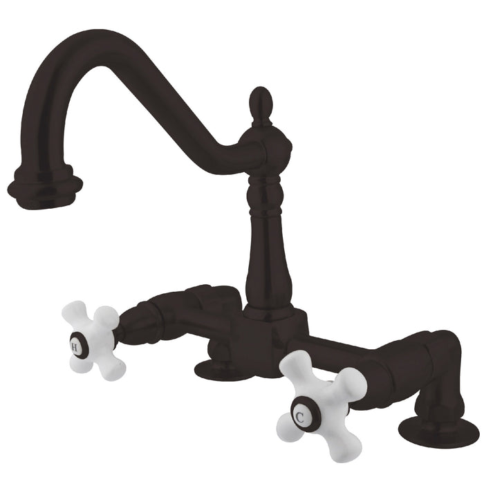 Kingston Brass KS1145PX Heritage Two-Handle Bridge Kitchen Faucet, Oil Rubbed Bronze