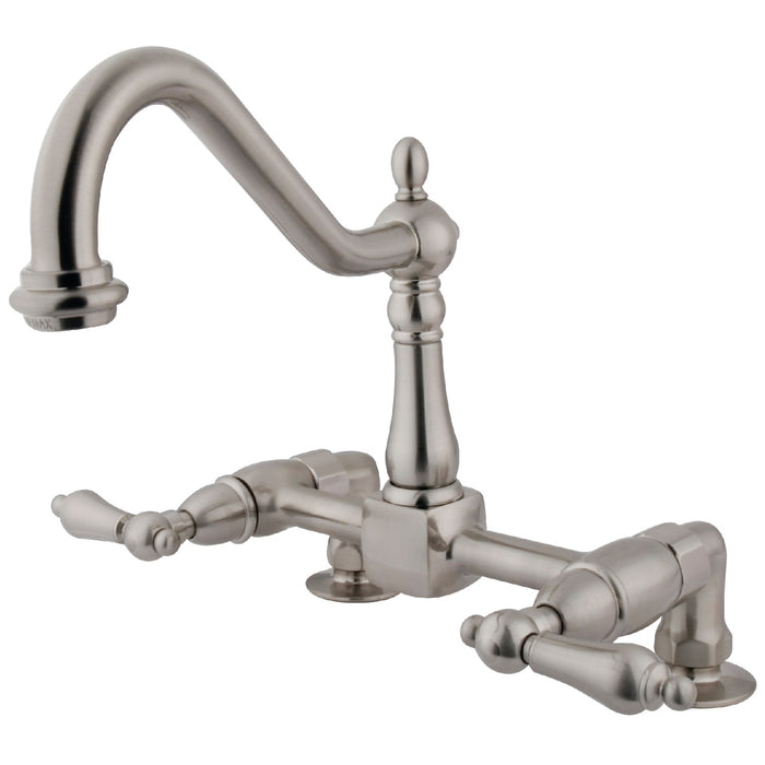 Kingston Brass KS1148AL Heritage Two-Handle Bridge Kitchen Faucet, Brushed Nickel