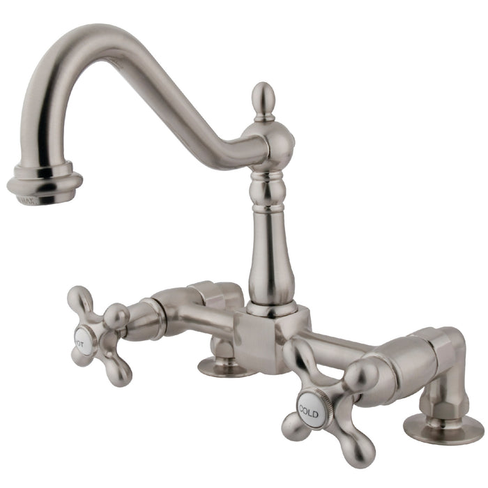 Kingston Brass KS1148AX Heritage Two-Handle Bridge Kitchen Faucet, Brushed Nickel