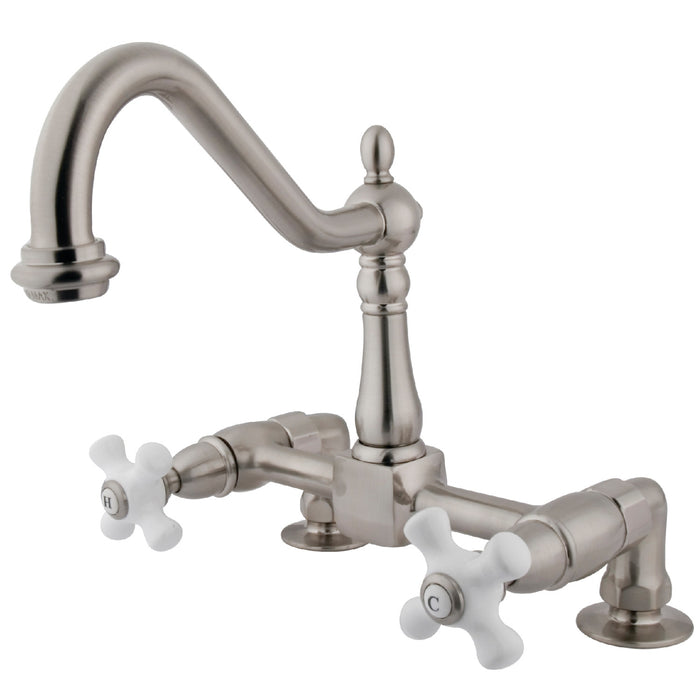 Kingston Brass KS1148PX Heritage Two-Handle Bridge Kitchen Faucet, Brushed Nickel