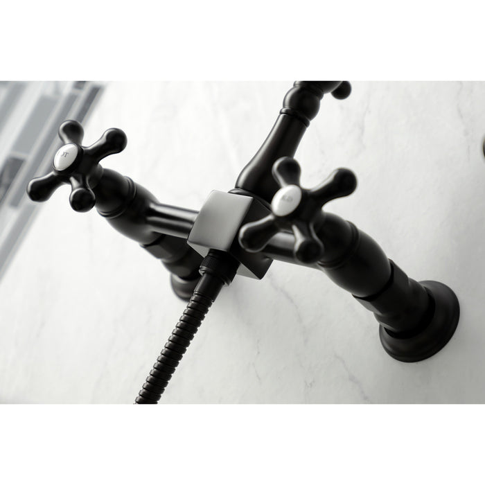 Kingston Brass KS1265AXBS Heritage Wall Mount Bridge Kitchen Faucet with Brass Sprayer, Oil Rubbed Bronze