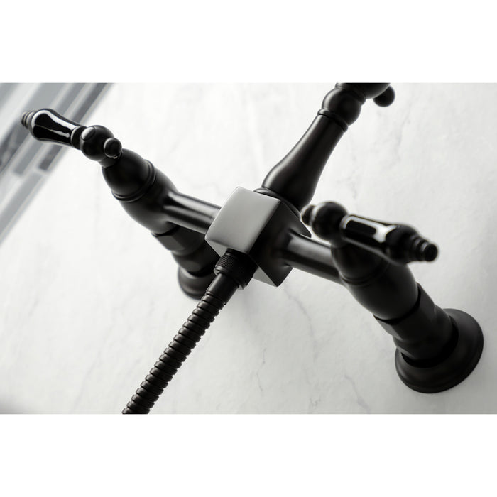 Kingston Brass KS1265PKLBS Duchess Wall Mount Bridge Kitchen Faucet with Brass Sprayer, Oil Rubbed Bronze