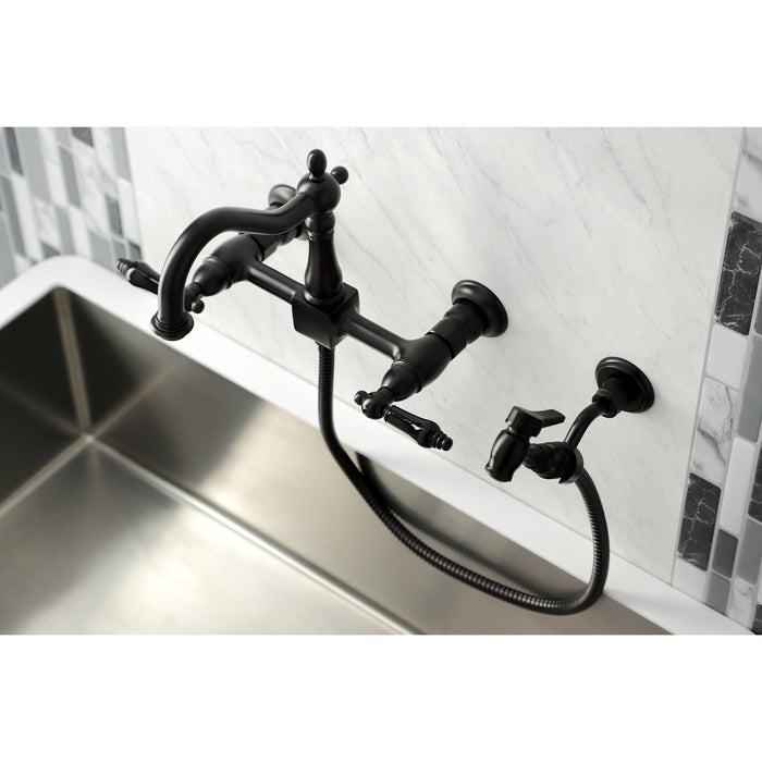 Kingston Brass KS1265PKLBS Duchess Wall Mount Bridge Kitchen Faucet with Brass Sprayer, Oil Rubbed Bronze