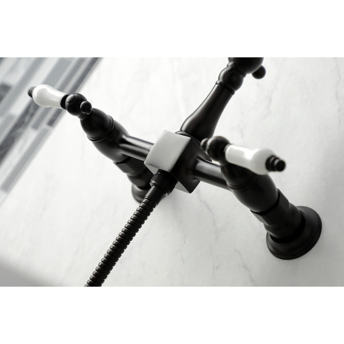 Kingston Brass KS1265PLBS Heritage Wall Mount Bridge Kitchen Faucet with Brass Sprayer, Oil Rubbed Bronze