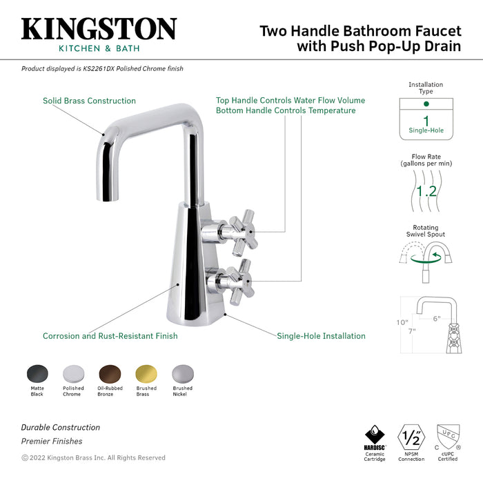 Kingston Brass KS2265DX Constantine Two-Handle Single-Hole Bathroom Faucet with Push Pop-Up, Oil Rubbed Bronze