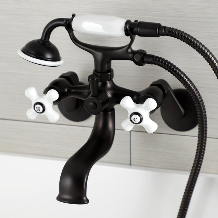 Kingston Brass KS226PXORB Kingston Wall Mount Clawfoot Tub Faucet with Hand Shower, Oil Rubbed Bronze