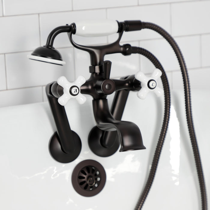 Kingston Brass KS229PXORB Kingston Tub Wall Mount Clawfoot Tub Faucet with Hand Shower, Oil Rubbed Bronze