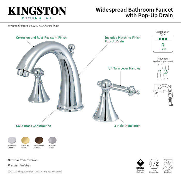 Kingston Brass KS2975TL Templeton Widespread Bathroom Faucet with Brass Pop-Up, Oil Rubbed Bronze